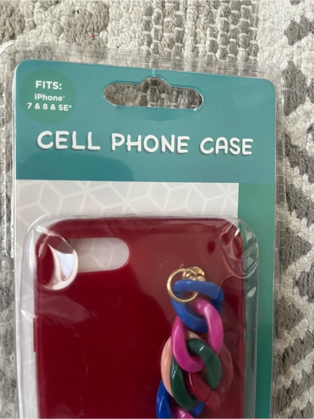 Apple Burgundy iPhone Case with Multicolor Chain Handle